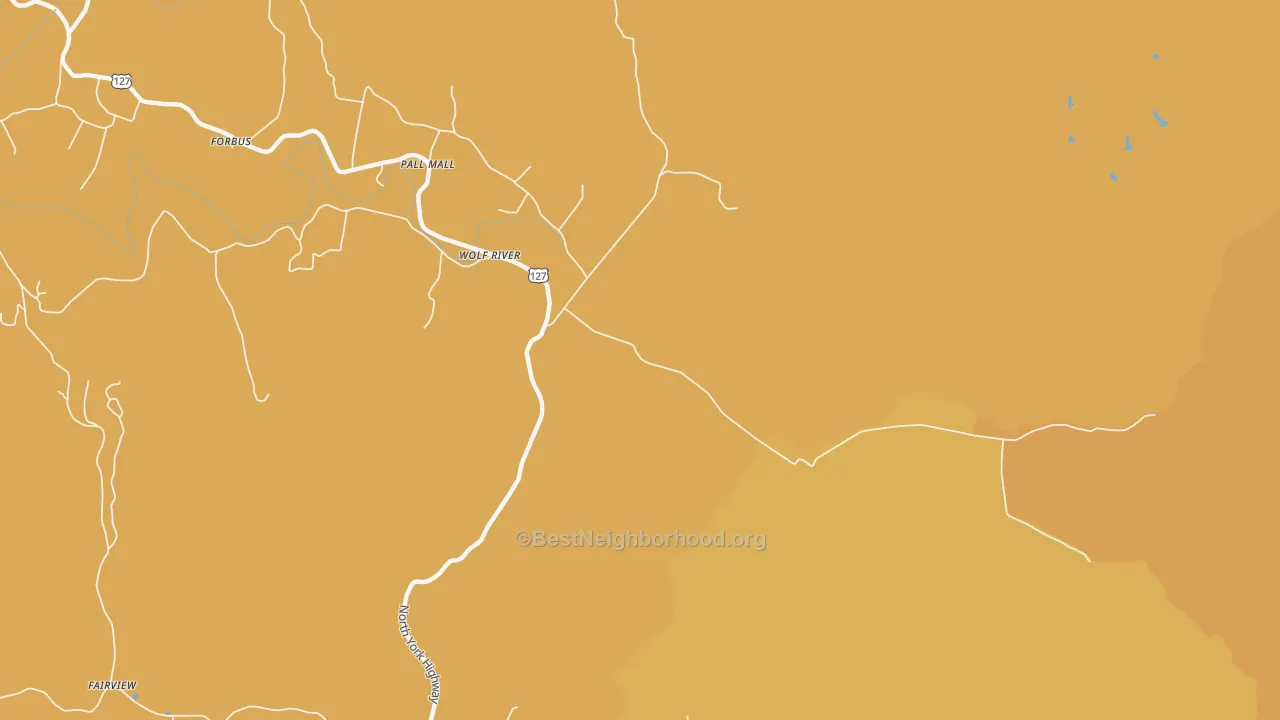 Map of the best neighborhoods in the Wolf River area, with better matches in green and worse matches in red