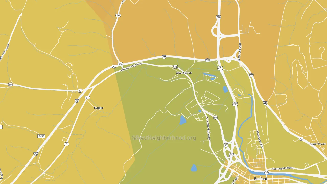 Map of the best neighborhoods in the Wolfsburg area, with better matches in green and worse matches in red