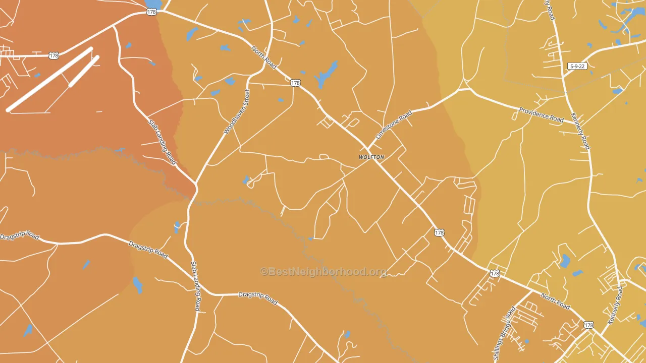 Map of the best neighborhoods in the Wolfton area, with better matches in green and worse matches in red