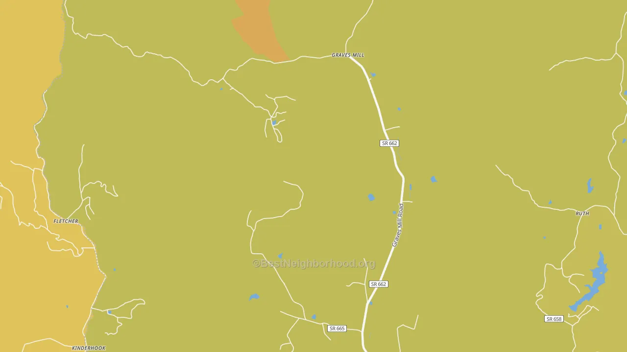 Map of the best neighborhoods in the Wolftown area, with better matches in green and worse matches in red