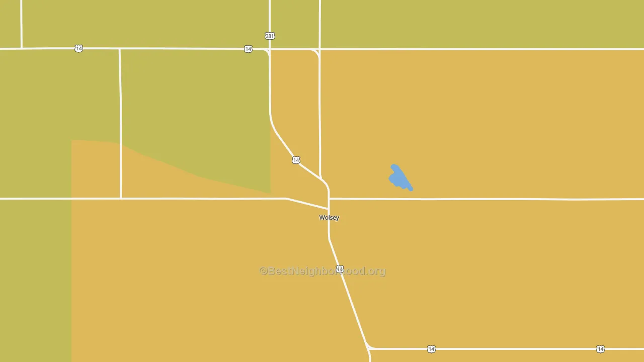 Map of the best neighborhoods in the Wolsey area, with better matches in green and worse matches in red
