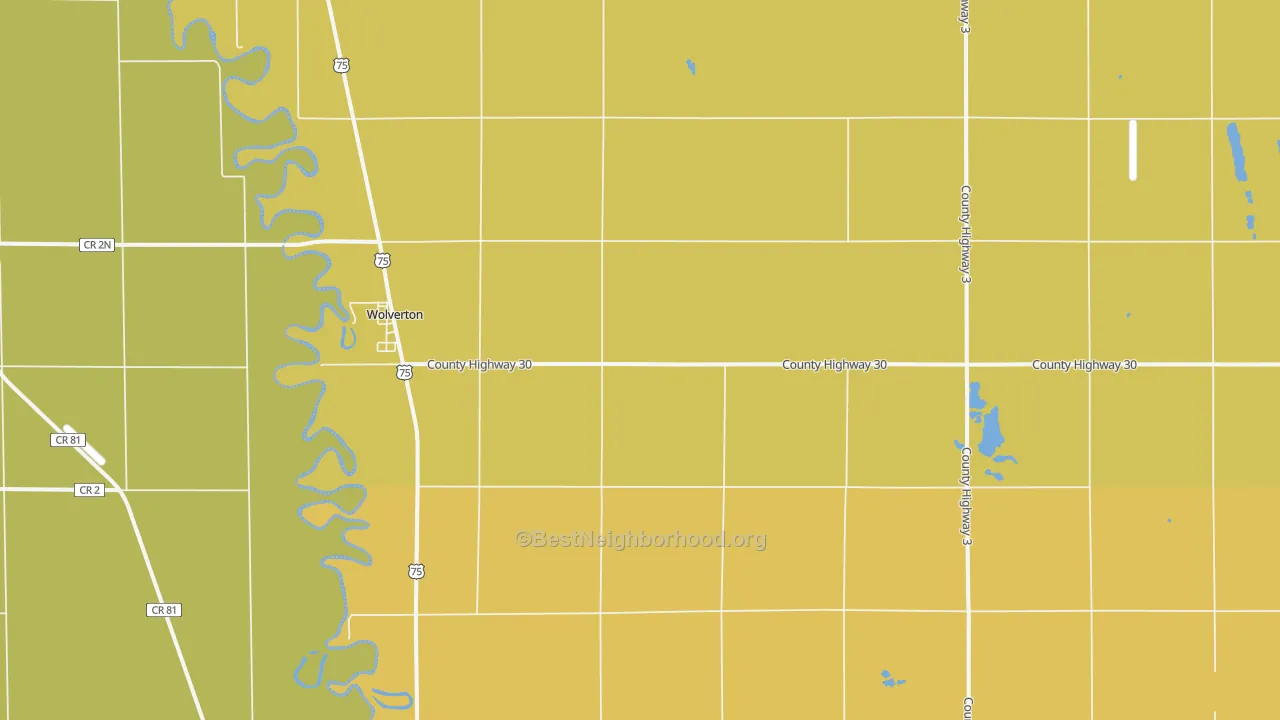 Map of the best neighborhoods in the Wolverton area, with better matches in green and worse matches in red