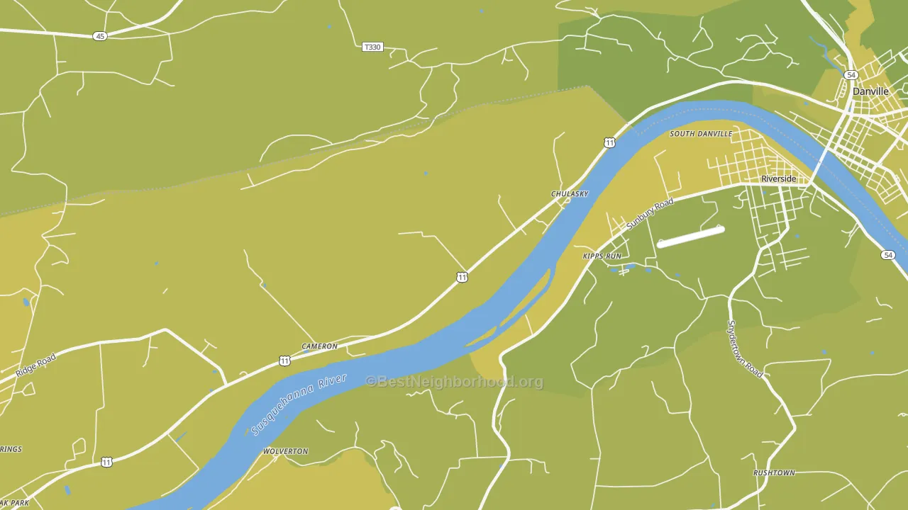 Map of the best neighborhoods in the Wolverton area, with better matches in green and worse matches in red
