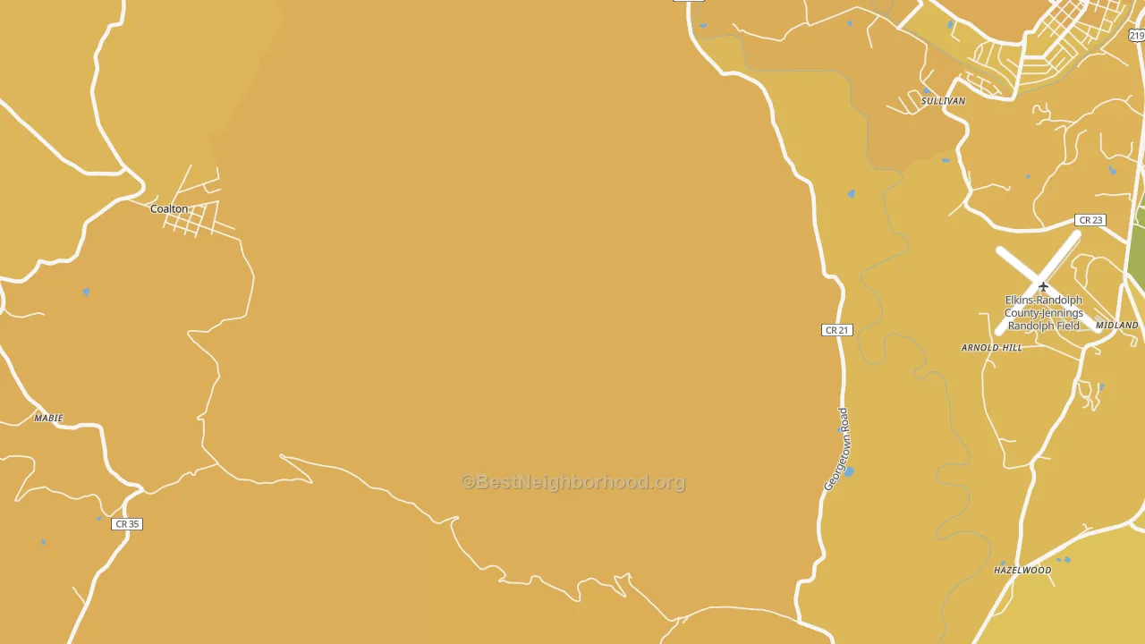 Map of the best neighborhoods in the Womelsdorf area, with better matches in green and worse matches in red
