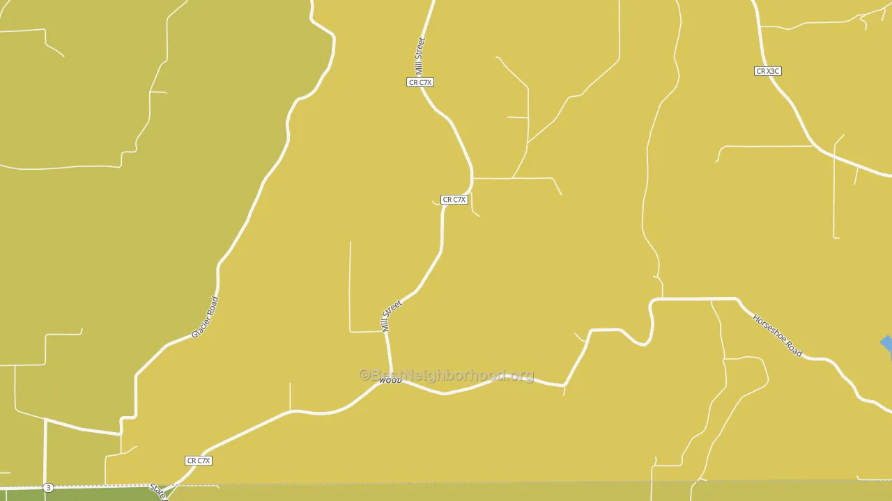 Map of the best neighborhoods in the Wood area, with better matches in green and worse matches in red