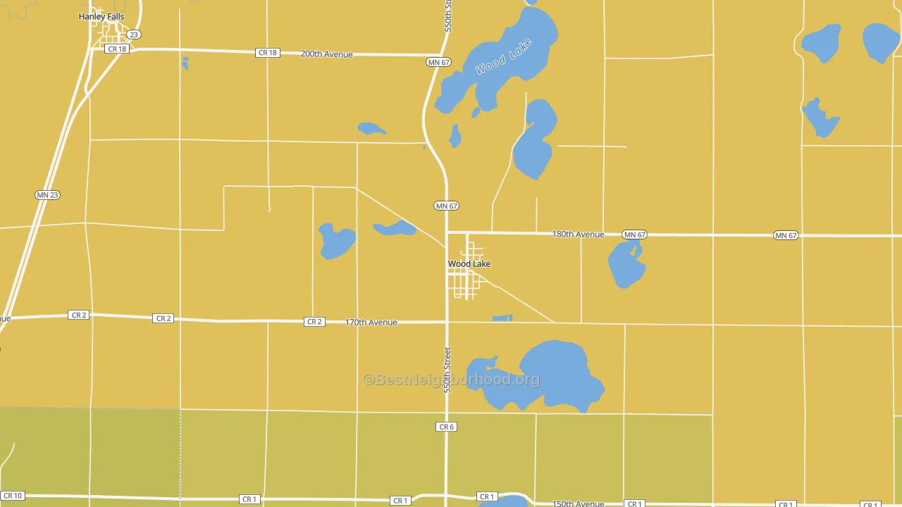 Map of the best neighborhoods in the Wood Lake area, with better matches in green and worse matches in red