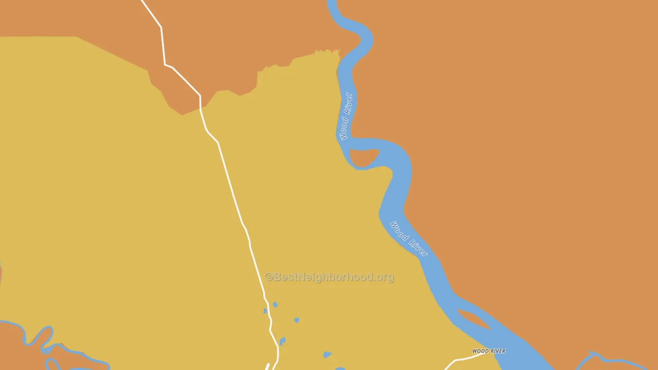 Map of the best neighborhoods in the Wood River area, with better matches in green and worse matches in red