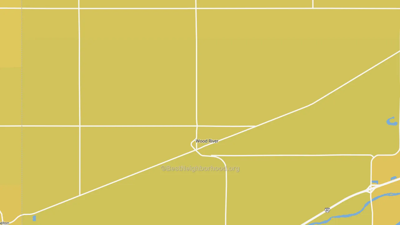 Map of the best neighborhoods in the Wood River area, with better matches in green and worse matches in red