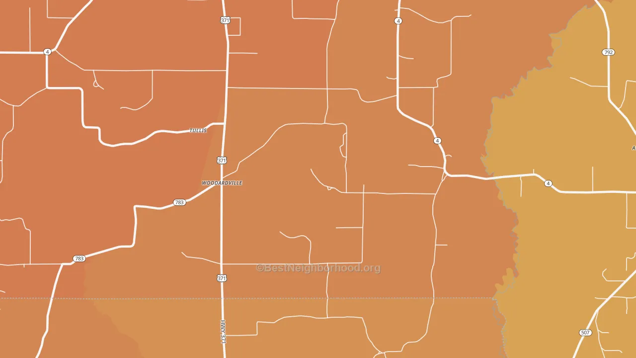 Map of the best neighborhoods in the Woodardville area, with better matches in green and worse matches in red