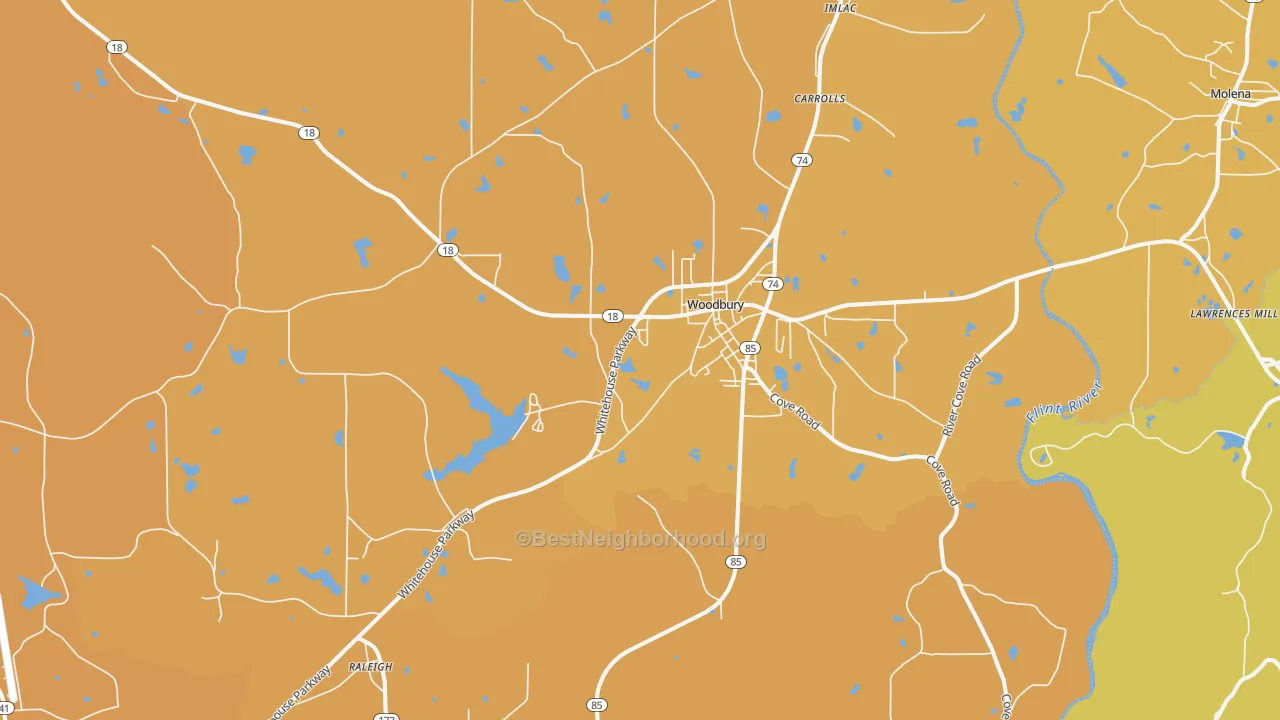 Map of the best neighborhoods in the Woodbury area, with better matches in green and worse matches in red