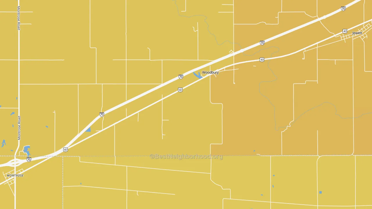 Map of the best neighborhoods in the Woodbury area, with better matches in green and worse matches in red