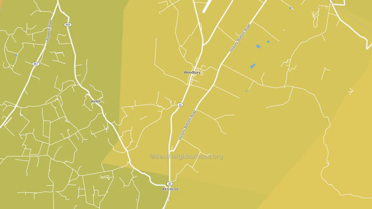 Map of the best neighborhoods in the Woodbury area, with better matches in green and worse matches in red