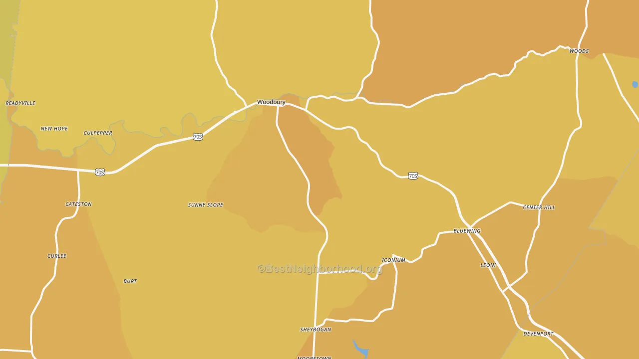 Map of the best neighborhoods in the Woodbury area, with better matches in green and worse matches in red