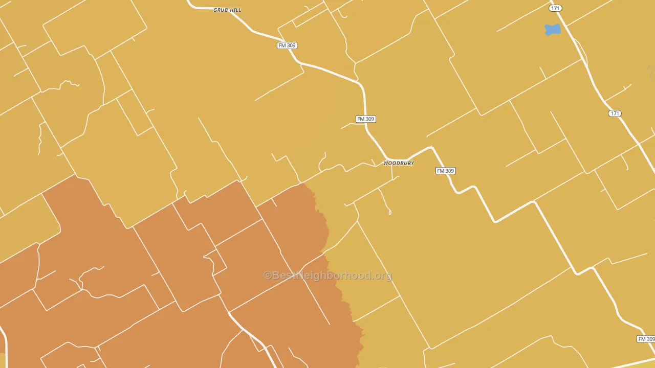 Map of the best neighborhoods in the Woodbury area, with better matches in green and worse matches in red