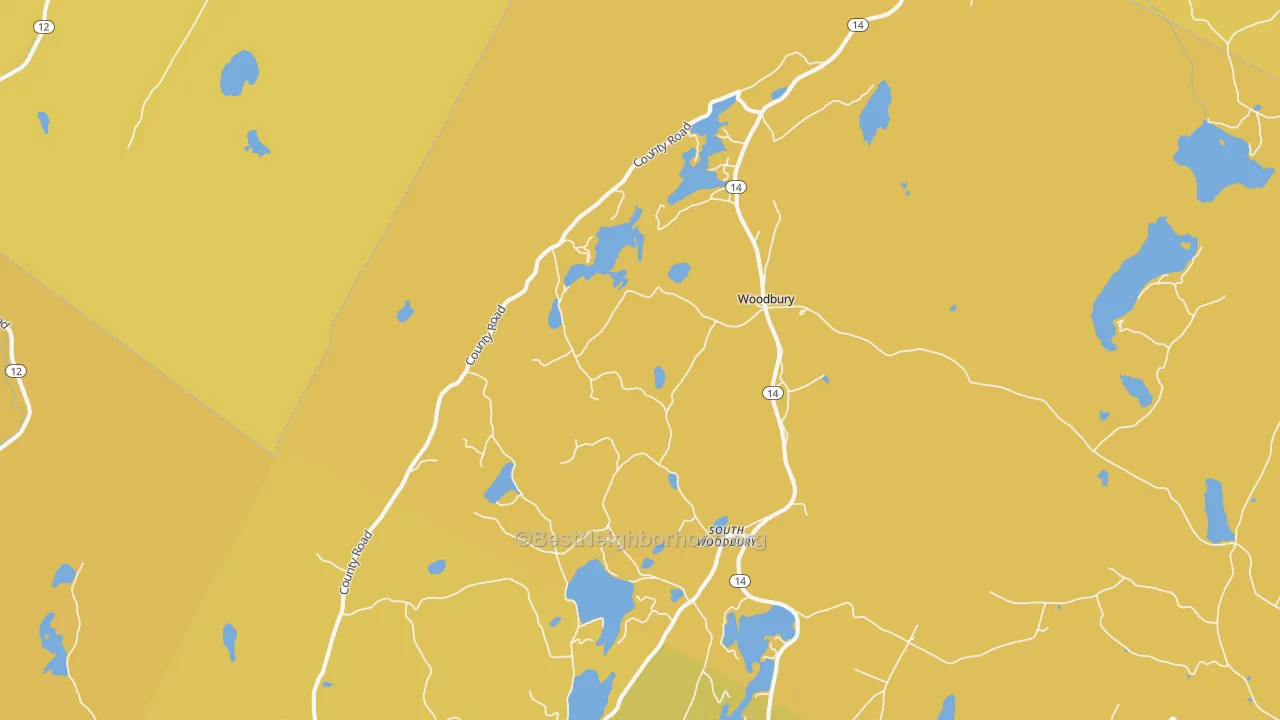 Map of the best neighborhoods in the Woodbury area, with better matches in green and worse matches in red