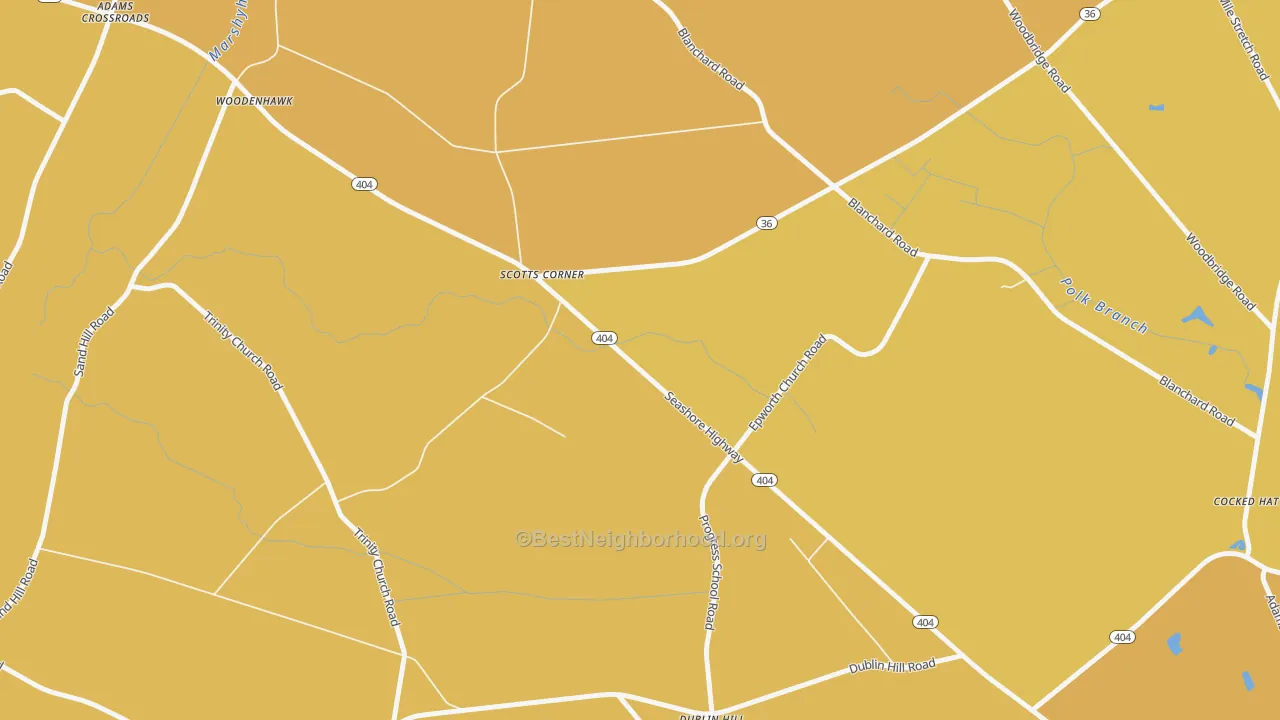 Map of the best neighborhoods in the Woodenhawk area, with better matches in green and worse matches in red
