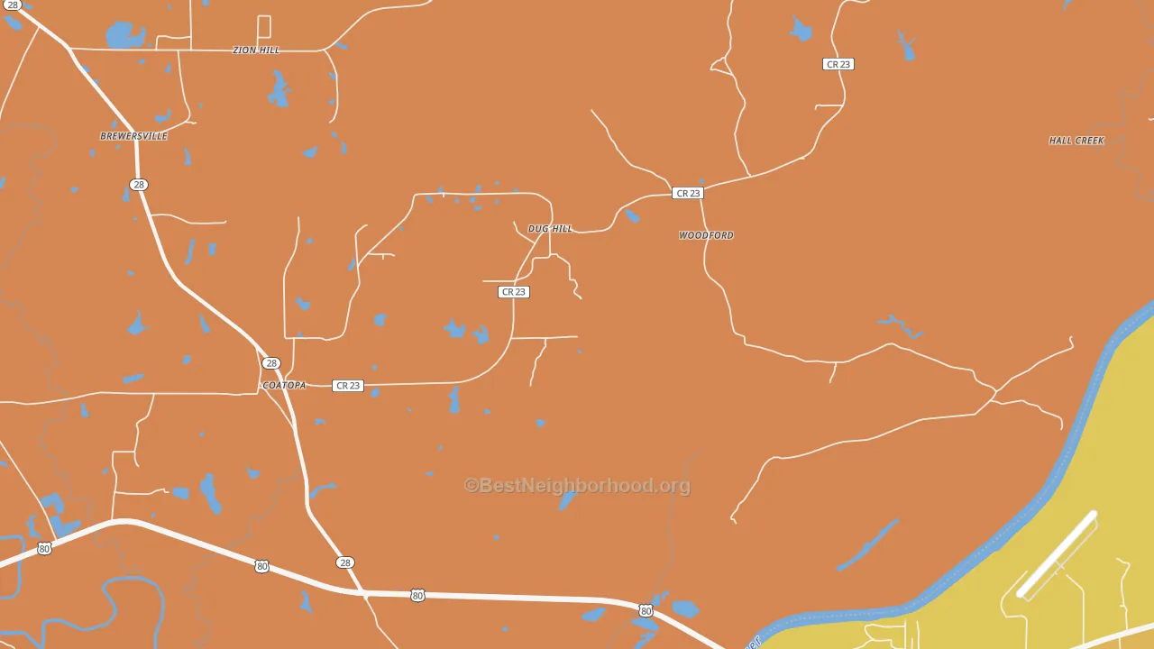 Map of the best neighborhoods in the Woodford area, with better matches in green and worse matches in red