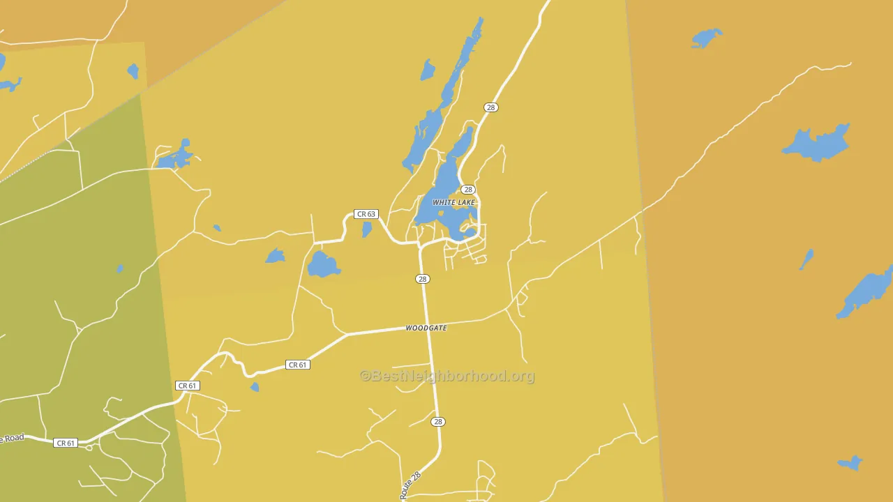 Map of the best neighborhoods in the Woodgate area, with better matches in green and worse matches in red