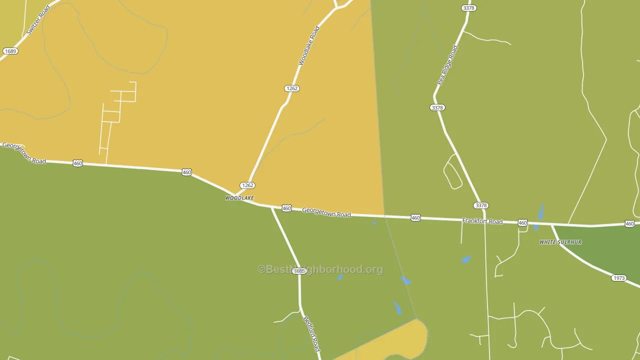 Map of the best neighborhoods in the Woodlake area, with better matches in green and worse matches in red