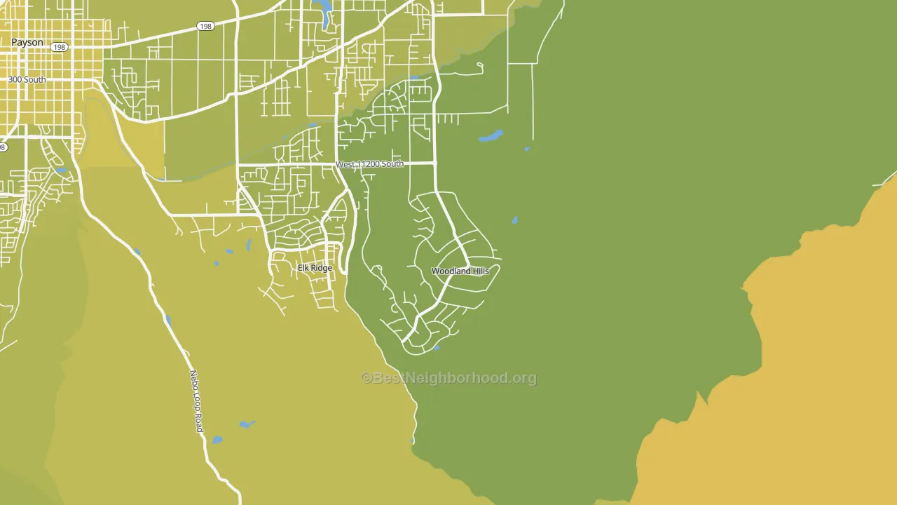 Map of the best neighborhoods in the Woodland Hills area, with better matches in green and worse matches in red
