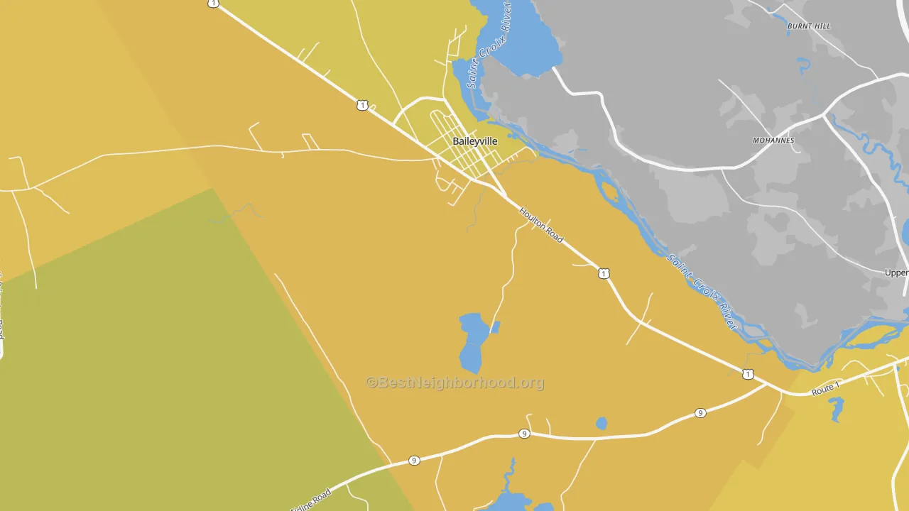 Map of the best neighborhoods in the Woodland area, with better matches in green and worse matches in red