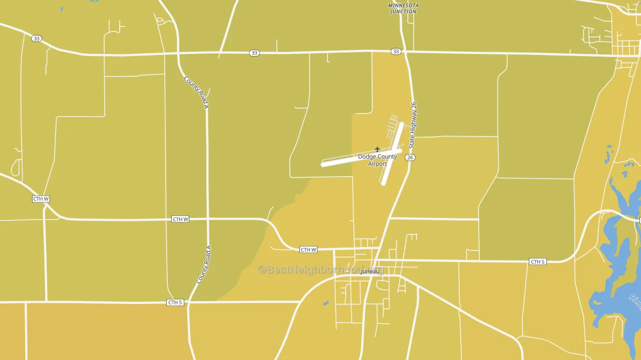 Map of the best neighborhoods in the Woodland area, with better matches in green and worse matches in red