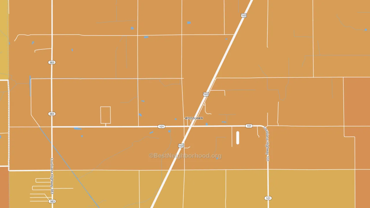 Map of the best neighborhoods in the Woodlawn area, with better matches in green and worse matches in red