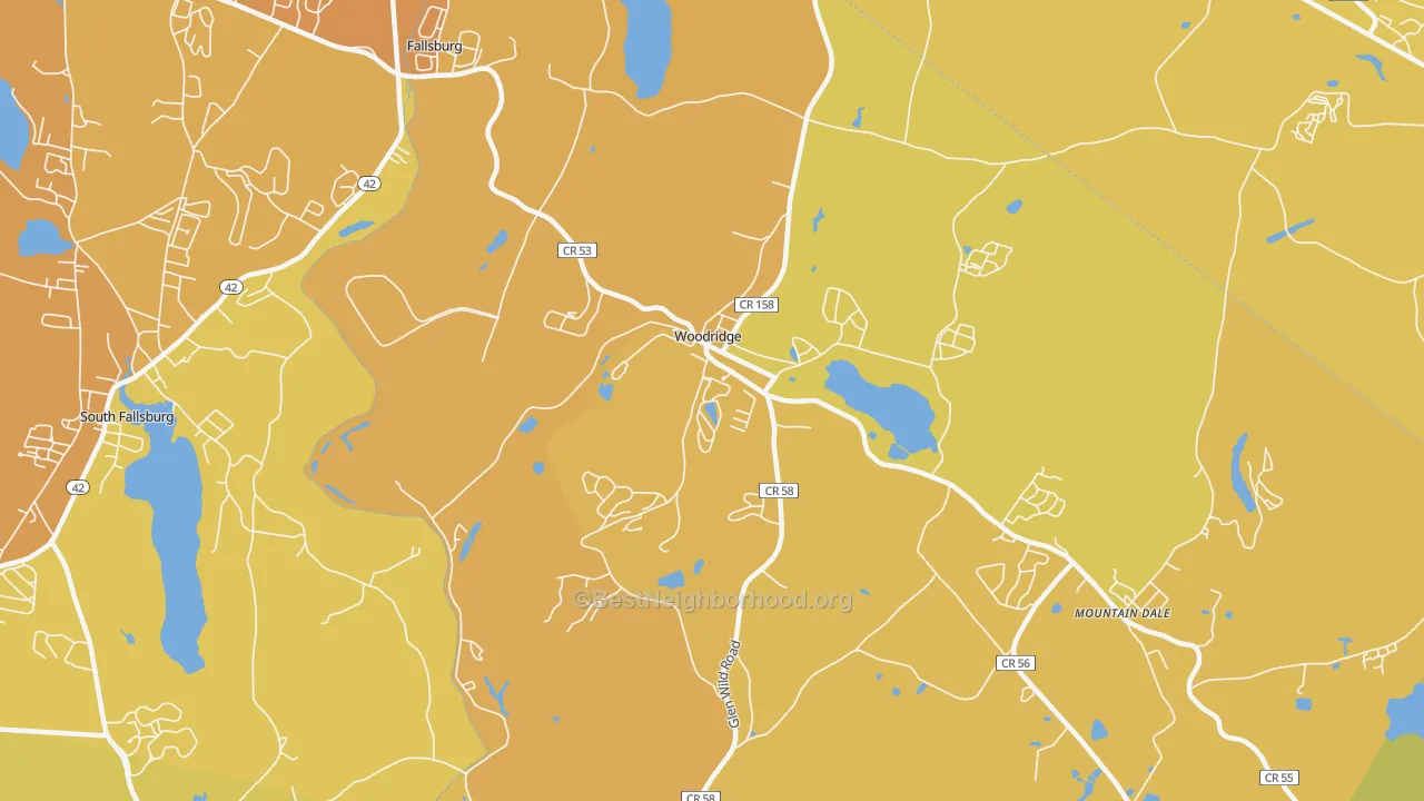 Map of the best neighborhoods in the Woodridge area, with better matches in green and worse matches in red