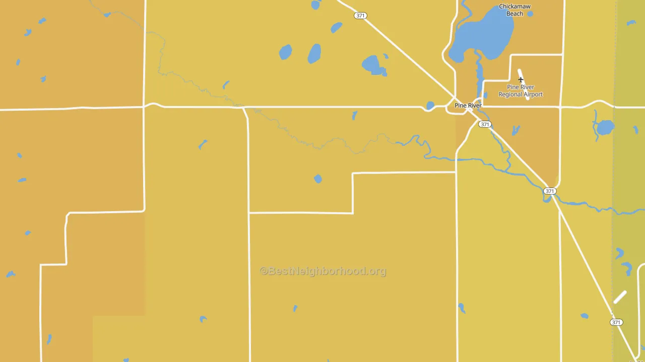 Map of the best neighborhoods in the Woodrow area, with better matches in green and worse matches in red
