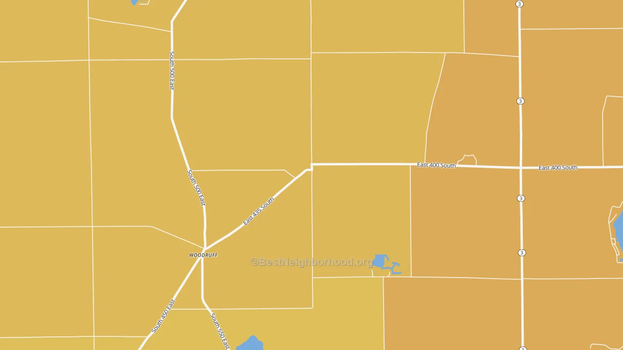 Map of the best neighborhoods in the Woodruff area, with better matches in green and worse matches in red