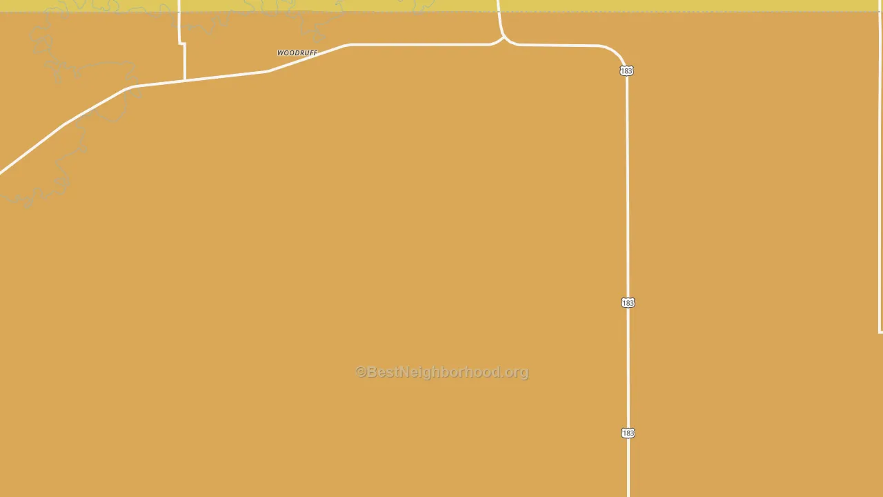 Map of the best neighborhoods in the Woodruff area, with better matches in green and worse matches in red
