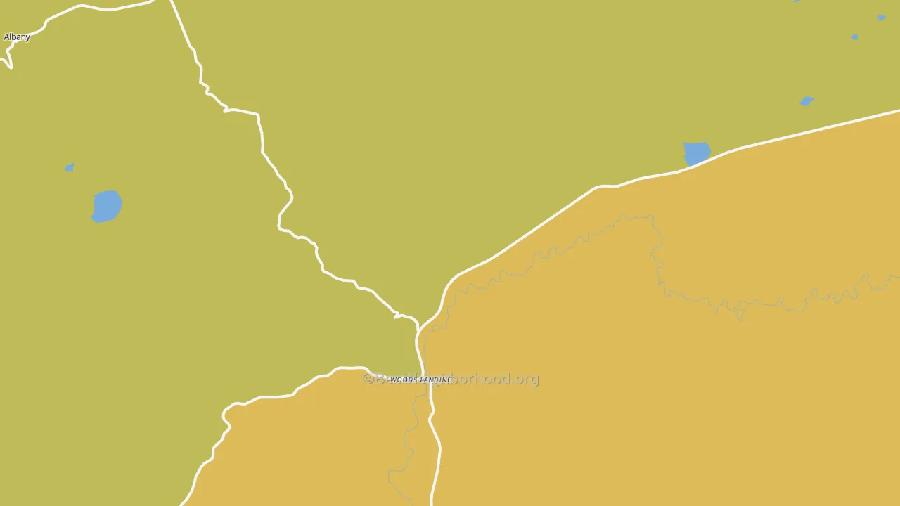 Map of the best neighborhoods in the Woods Landing area, with better matches in green and worse matches in red