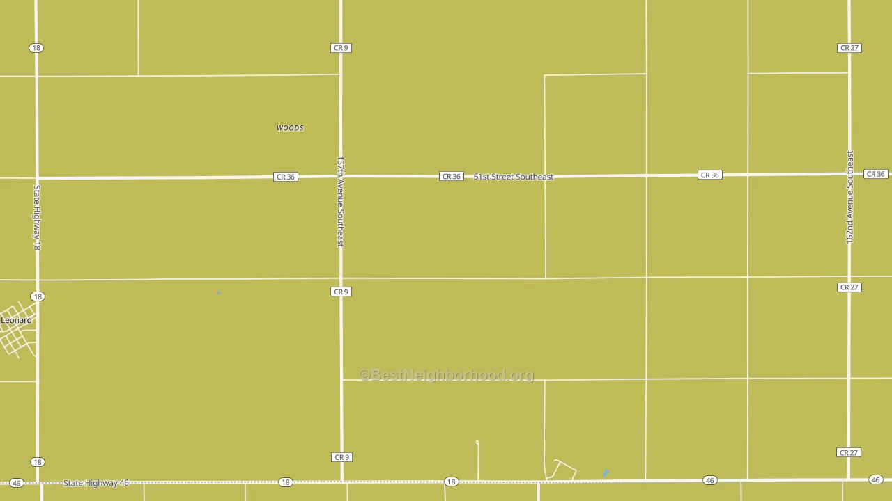 Map of the best neighborhoods in the Woods area, with better matches in green and worse matches in red