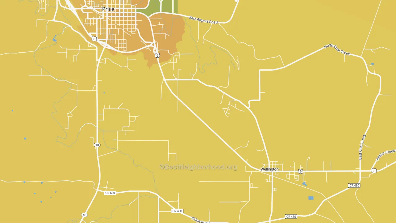 Map of the best neighborhoods in the Woodside area, with better matches in green and worse matches in red