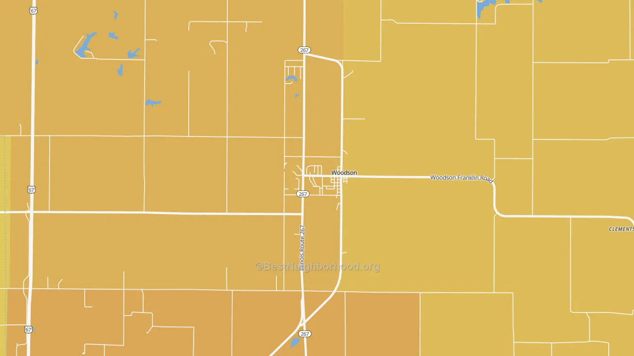 Map of the best neighborhoods in the Woodson area, with better matches in green and worse matches in red