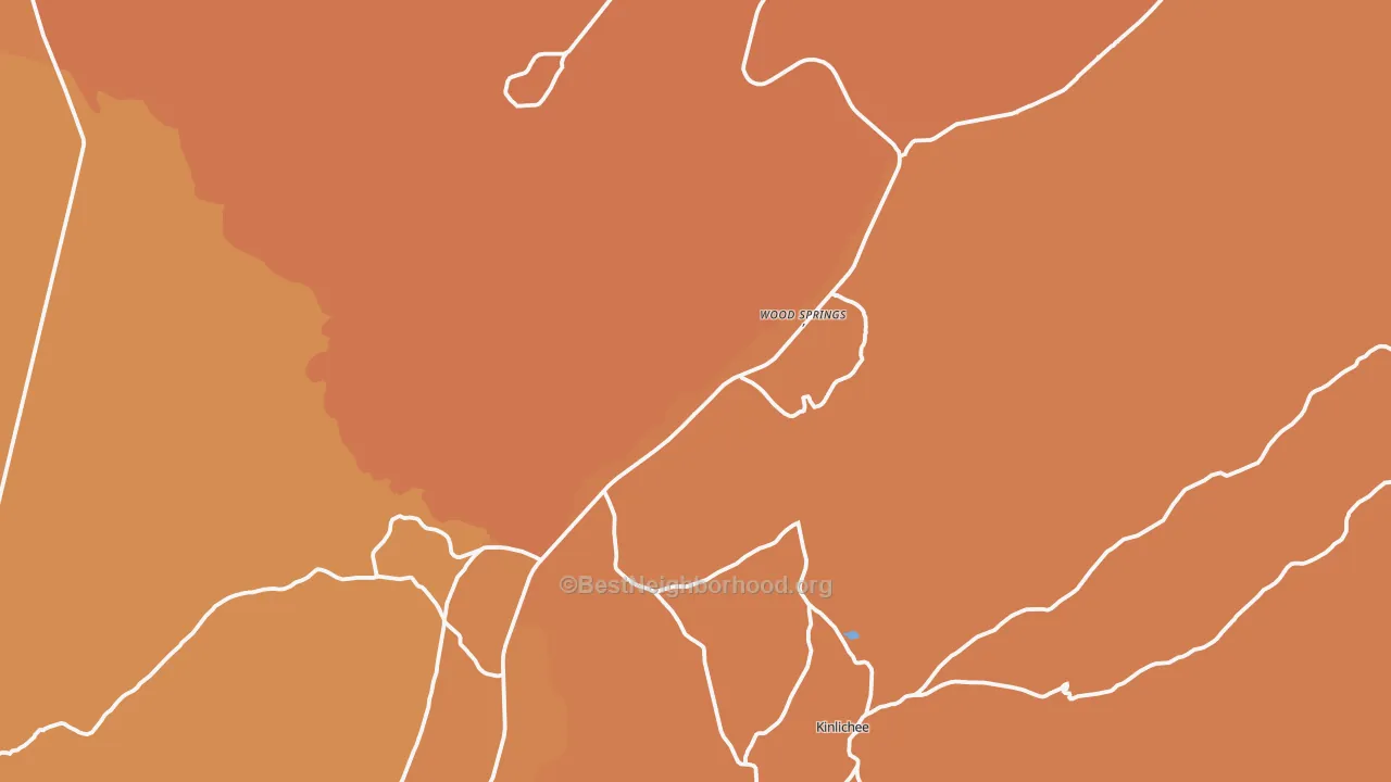 Map of the best neighborhoods in the Woodsprings area, with better matches in green and worse matches in red