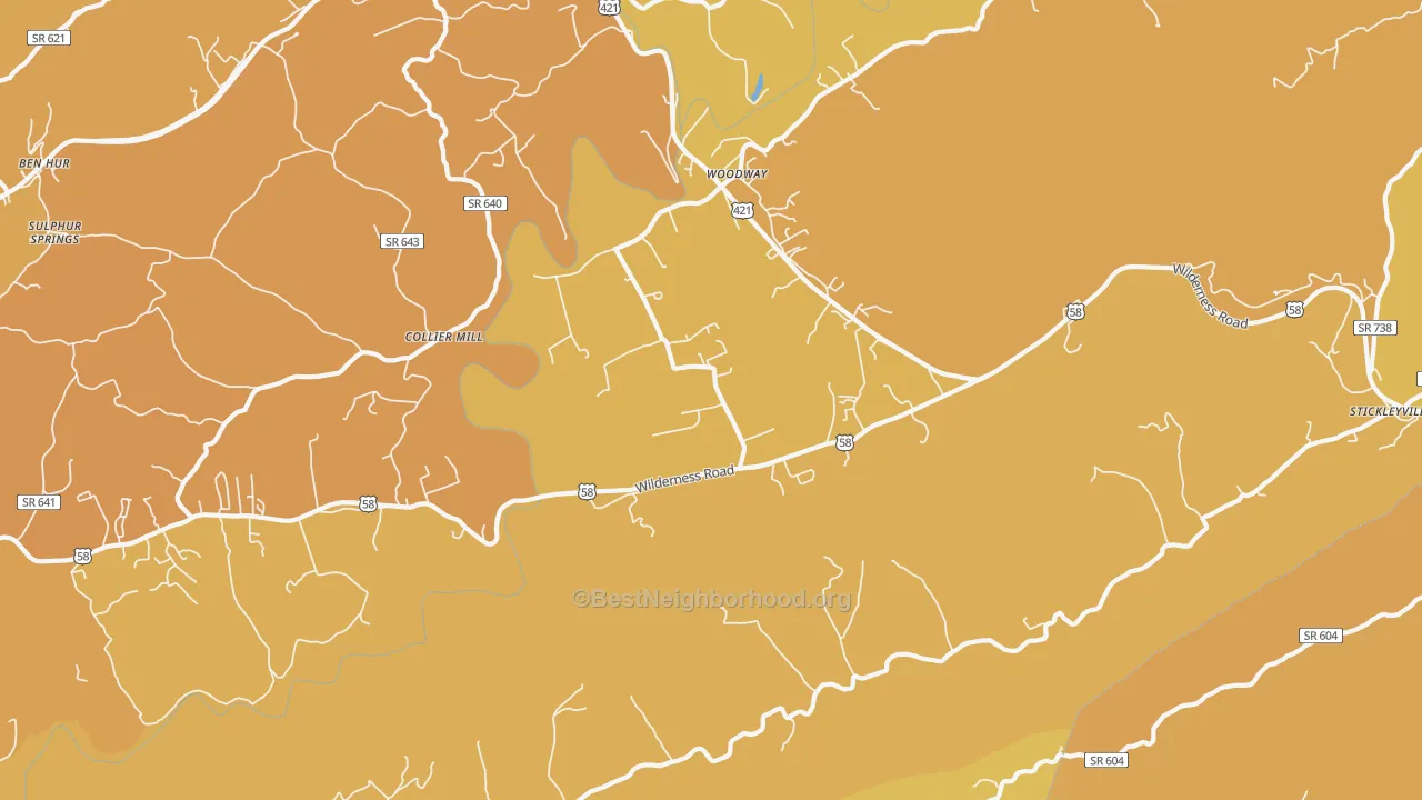 Map of the best neighborhoods in the Woodway area, with better matches in green and worse matches in red