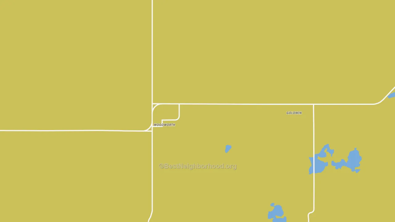 Map of the best neighborhoods in the Woodworth area, with better matches in green and worse matches in red