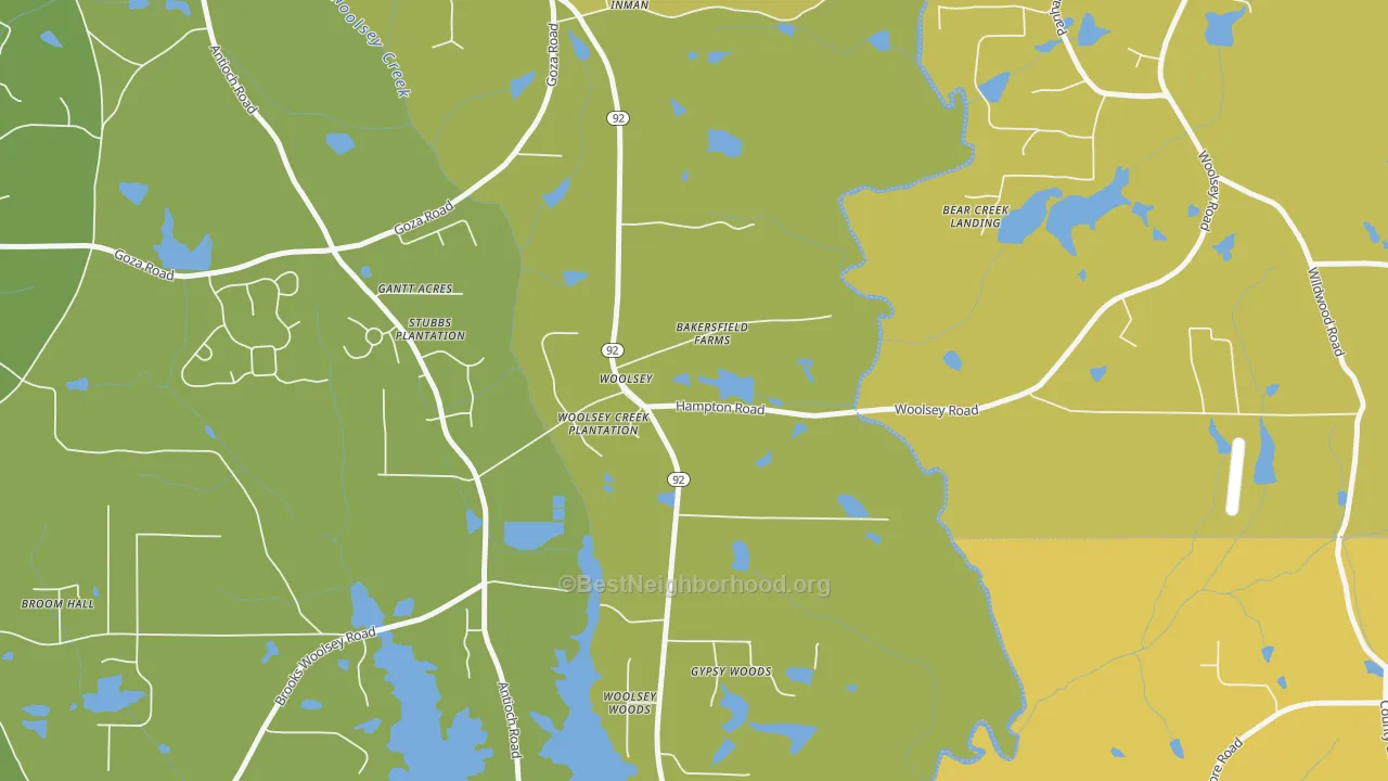 Map of the best neighborhoods in the Woolsey area, with better matches in green and worse matches in red