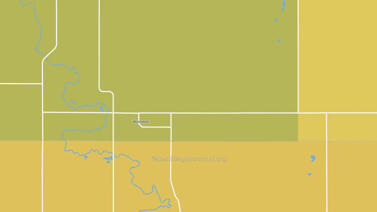 Map of the best neighborhoods in the Woolstock area, with better matches in green and worse matches in red