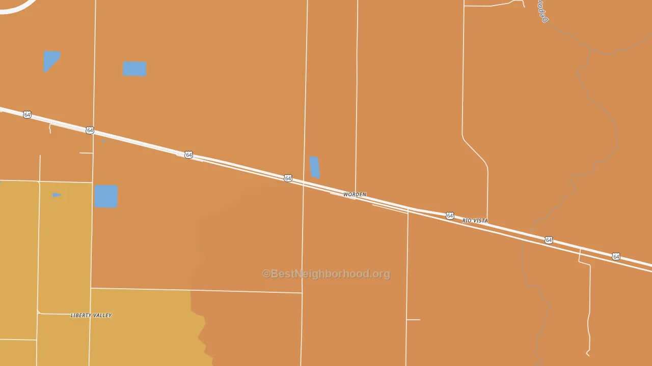 Map of the best neighborhoods in the Worden area, with better matches in green and worse matches in red