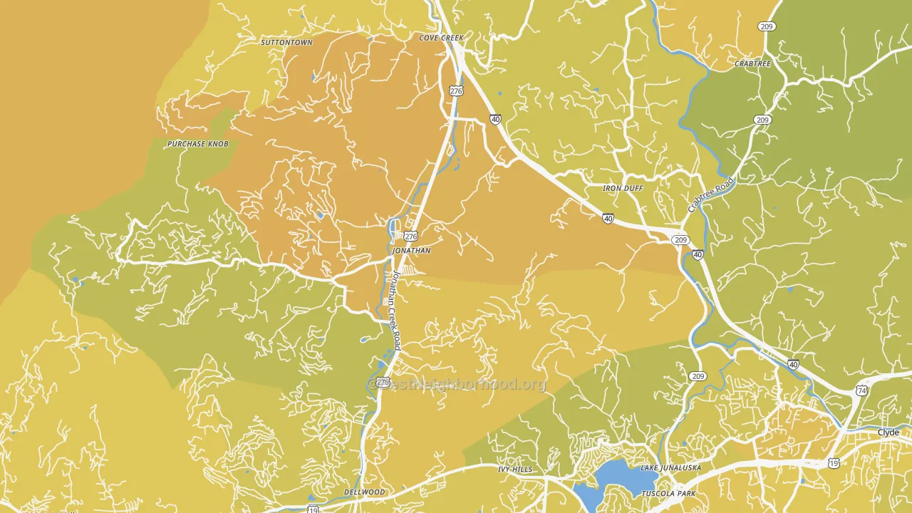 Map of the best neighborhoods in the Worley area, with better matches in green and worse matches in red