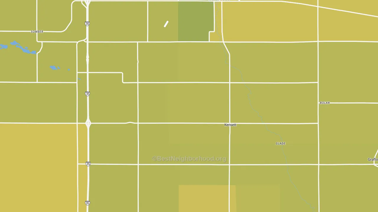 Map of the best neighborhoods in the Worth County area, with better matches in green and worse matches in red