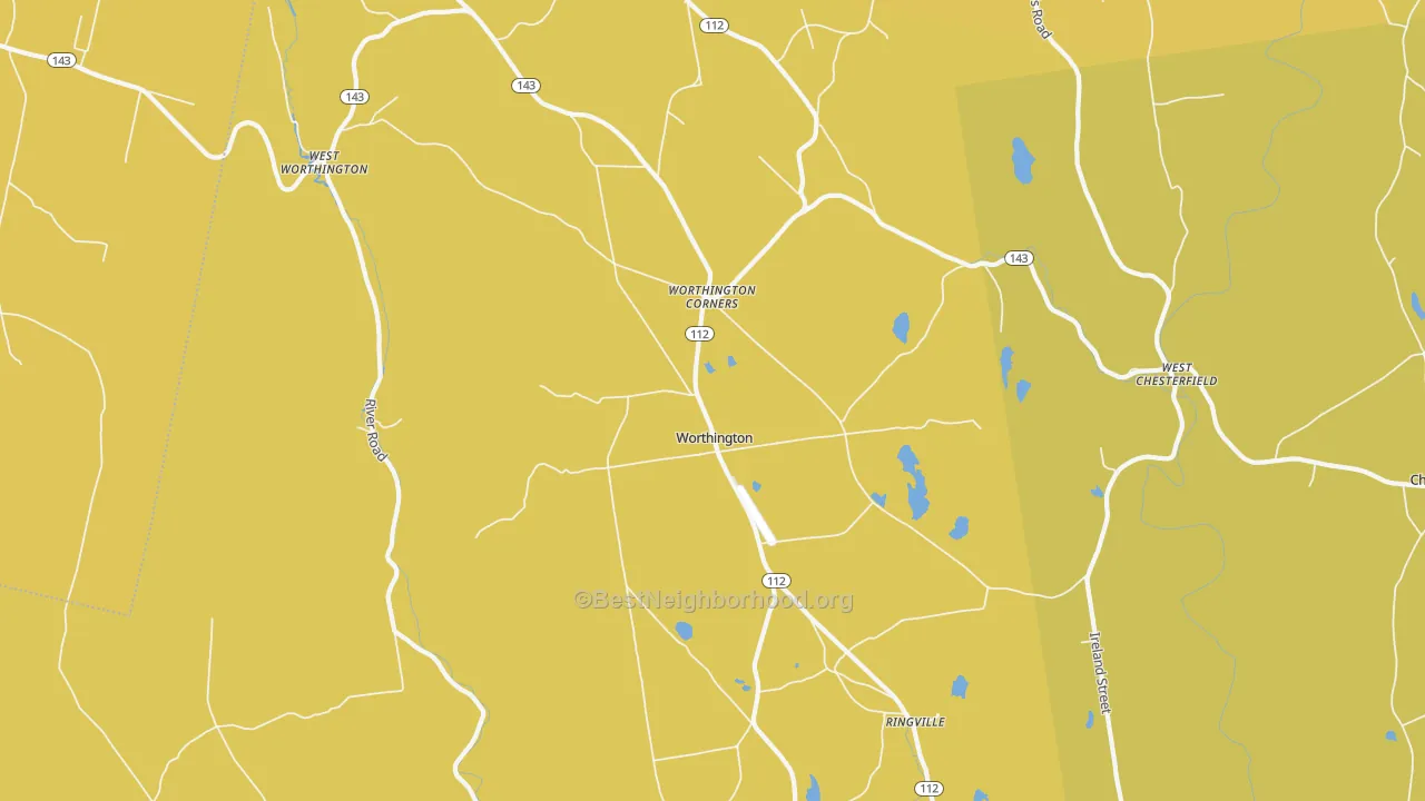 Map of the best neighborhoods in the Worthington area, with better matches in green and worse matches in red