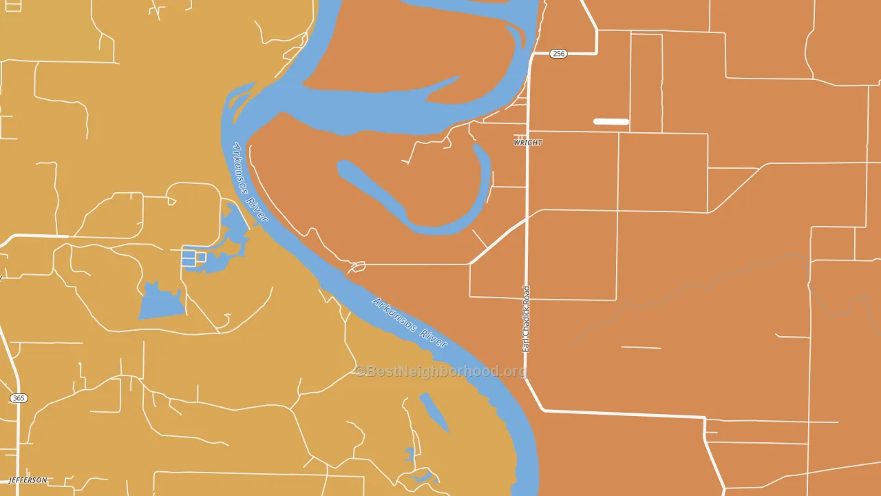Map of the best neighborhoods in the Wright area, with better matches in green and worse matches in red