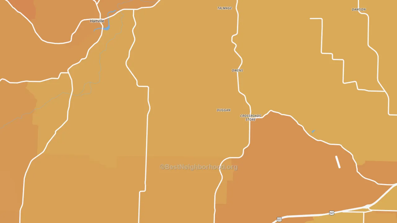 Map of the best neighborhoods in the Wright County area, with better matches in green and worse matches in red