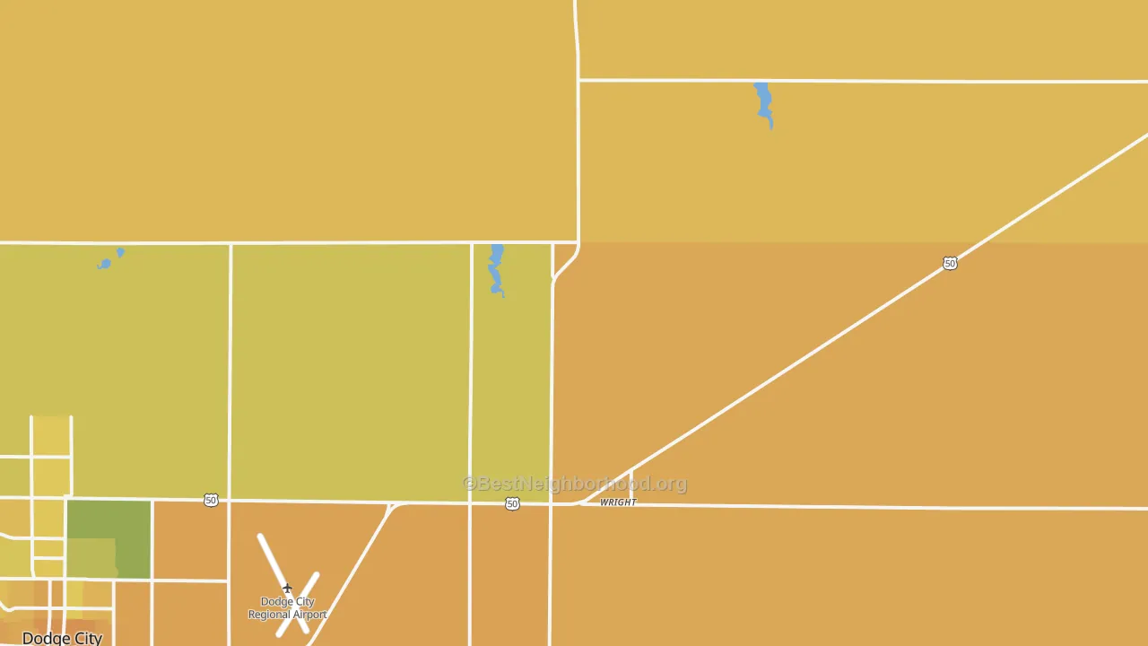 Map of the best neighborhoods in the Wright area, with better matches in green and worse matches in red