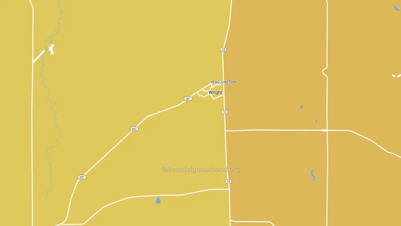 Map of the best neighborhoods in the Wright area, with better matches in green and worse matches in red