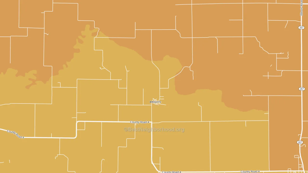 Map of the best neighborhoods in the Wrights area, with better matches in green and worse matches in red