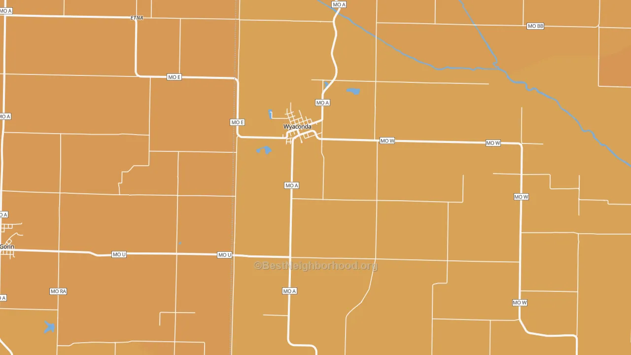 Map of the best neighborhoods in the Wyaconda area, with better matches in green and worse matches in red
